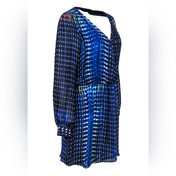 Parker Blue Surplice 100% Silk Long Sleeve Summer Mini Dress Dressy Party blue - Picture 3 of 13